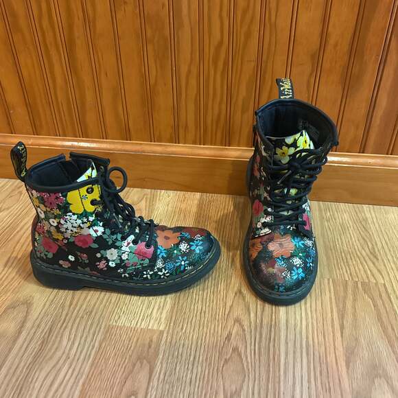 Dr. Martens 1460 Junior Floral Mash Up Leather Lace Up Ankle Boots - Size 3